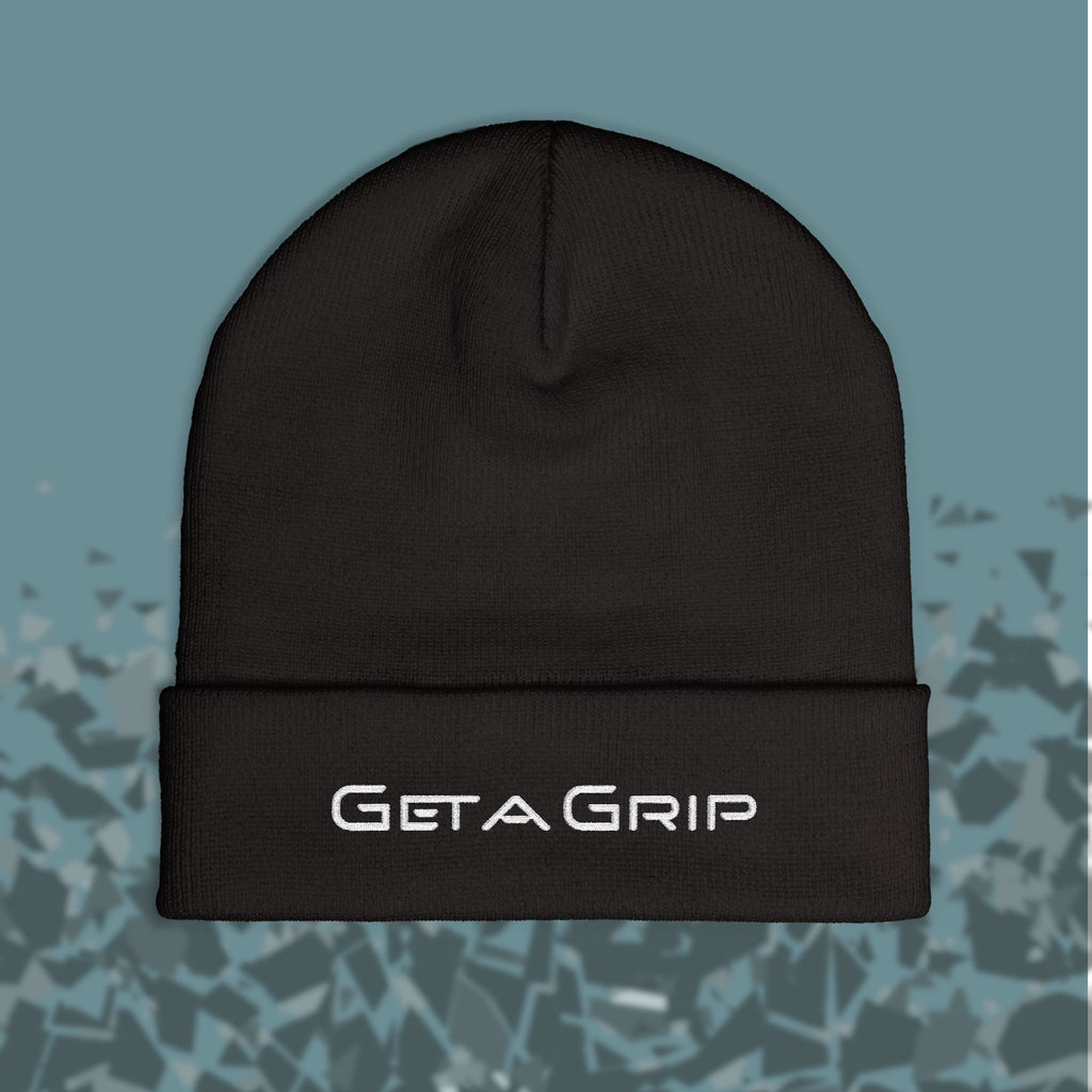 Embroidered 'Get a Grip' Knit Beanie
