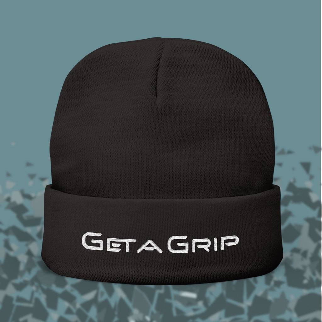 Embroidered 'Get a Grip' Knit Beanie